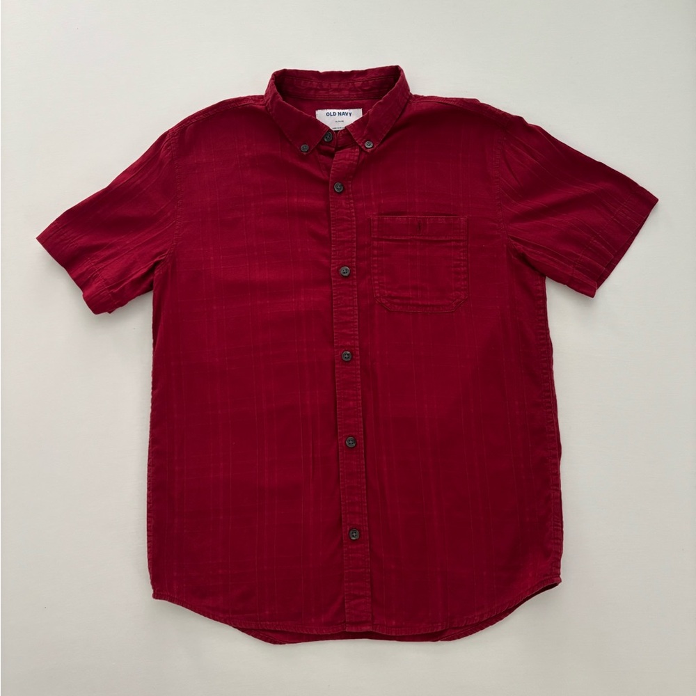 Old Navy Boys Red Casual Button Down Shirt Short Sleeve